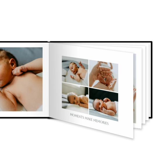 Fotoboek L liggend zwart lederen kaft platliggend Fotoboek L liggend zwart lederen kaft platliggend