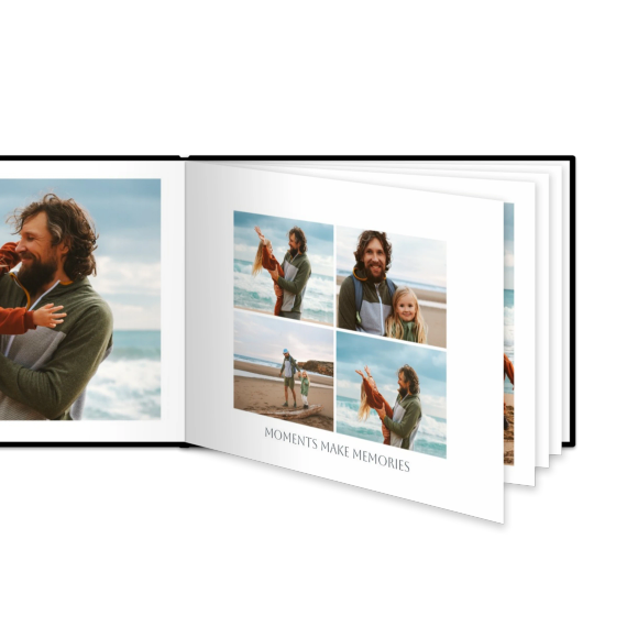 Fotoboek L liggend zwart lederen kaft platliggend