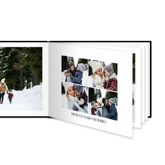 Fotoboek XL liggend fotopapier zwart lederen kaft platliggende binding