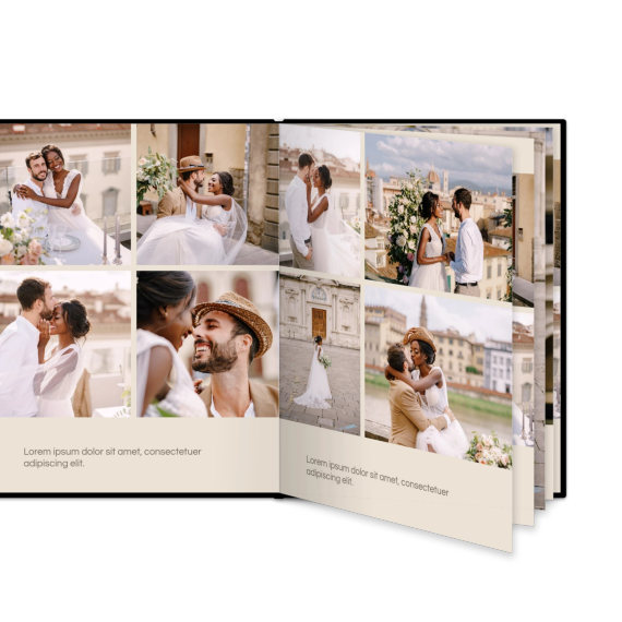 Fotoboek L staand zwart lederen kaft platliggende binding Fotoboek L staand zwart lederen kaft platliggende binding