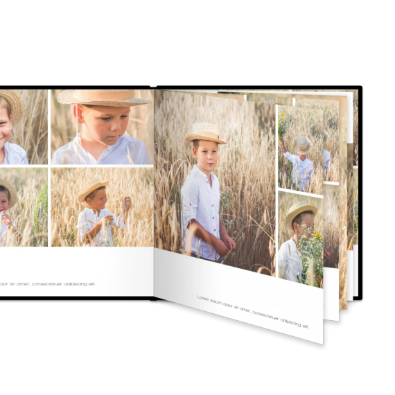 Fotoboek XL vierkant zwart lederen kaft platliggende binding Fotoboek XL vierkant zwart lederen kaft platliggende binding