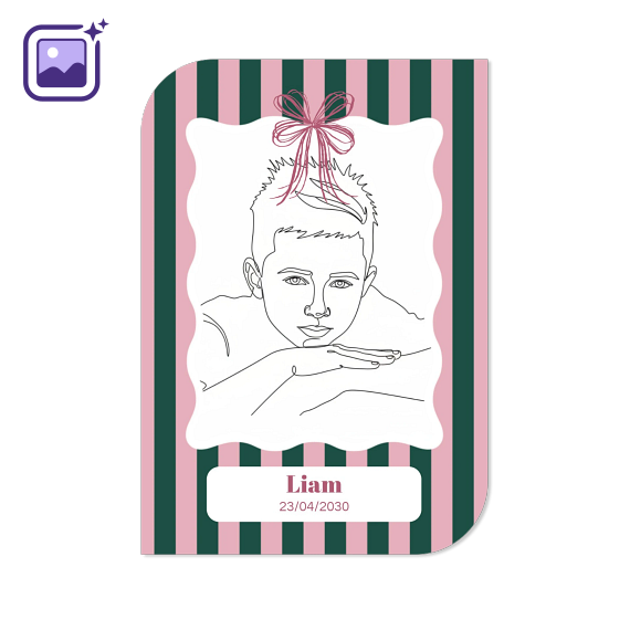 Faire-part 1 Bords ronds diagonale portrait 10 x 14,3 cm