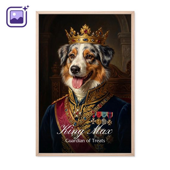 Koninklijk portret huisdier AI - houten lijst - 30x45 cm Koninklijk portret huisdier AI - houten lijst - 30x45 cm