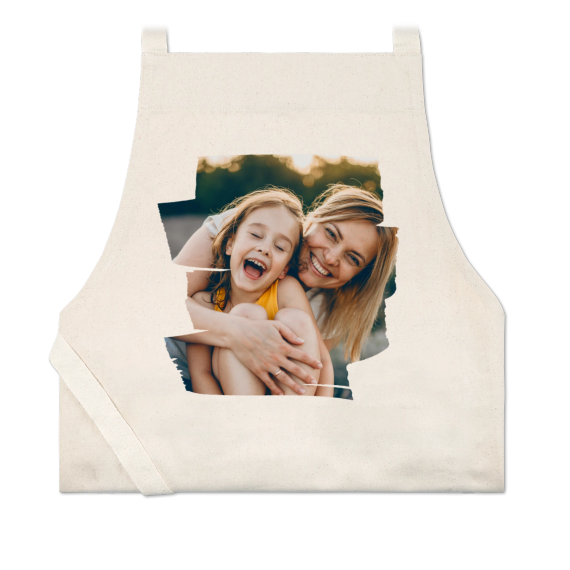 Personalised beige apron with photo and text