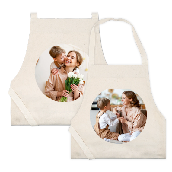 Personalised natural beige aprons for parent and child Personalised natural beige aprons for parent and child
