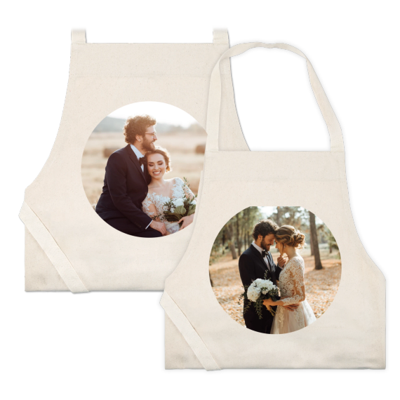 Personalised natural beige aprons for parent and child Personalised natural beige aprons for parent and child