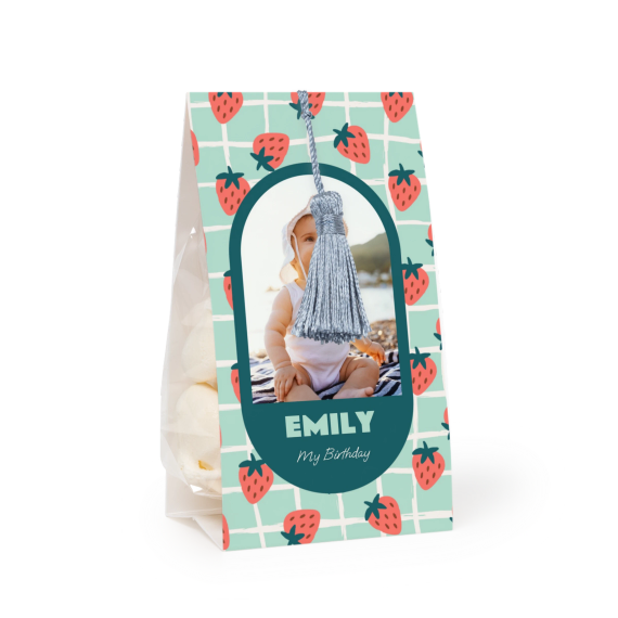 Candy bag with photo-wrapping and silver blue tassel - set of 12