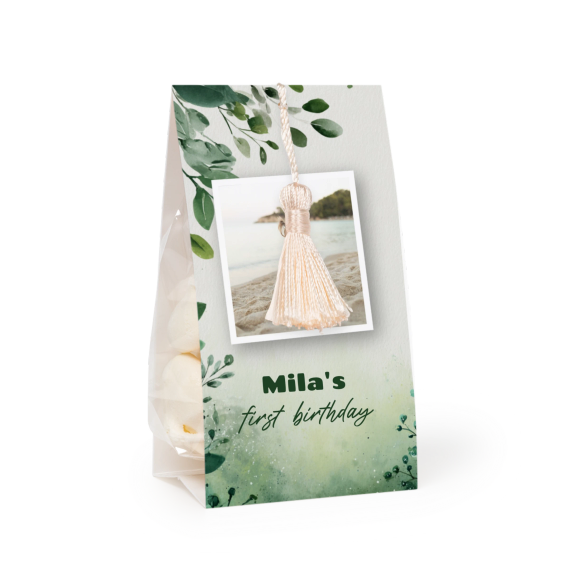 Candy bag with photo-wrapping and vanilla tassel - set of 12 Candy bag with photo-wrapping and vanilla tassel - set of 12
