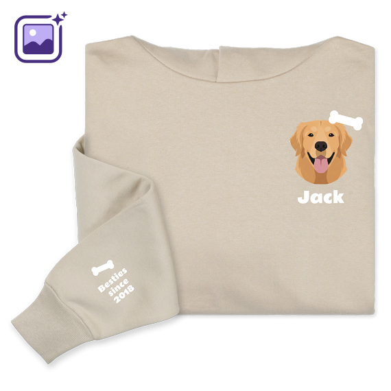 Hoodie Unisex Beige Print voorkant en mouw