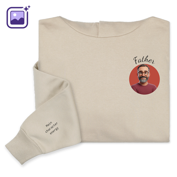 Hoodie Unisex Beige Print voorkant en mouw