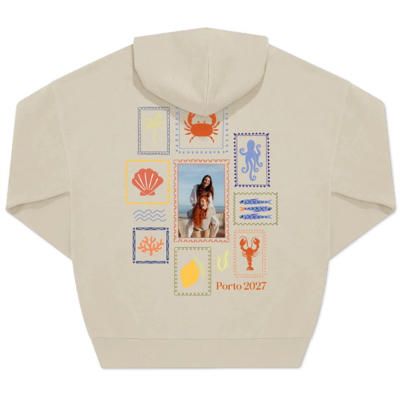 Unisex-Pullover, Beige Aufdruck auf der Rückseite Unisex-Pullover, Beige Aufdruck auf der Rückseite