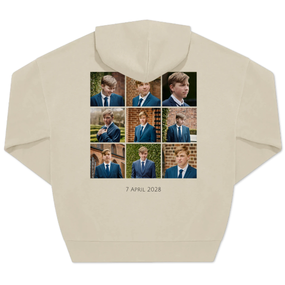 Unisex-Pullover, Beige Aufdruck auf der Rückseite Unisex-Pullover, Beige Aufdruck auf der Rückseite