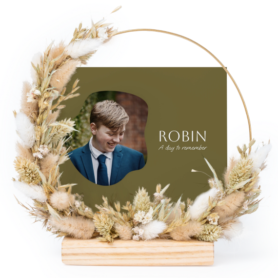 Dried flower wreath beige with 1 photo card Dried flower wreath beige with 1 photo card