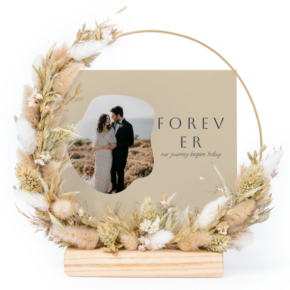 Couronne de fleurs sechées beige avec 1 carte Couronne de fleurs sechées beige avec 1 carte
