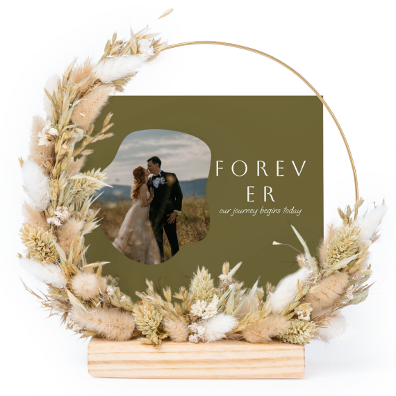 Couronne de fleurs sechées beige avec 1 carte Couronne de fleurs sechées beige avec 1 carte