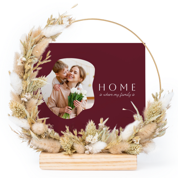 Krans av tørkede blomster beige med 13 fotokort Krans av tørkede blomster beige med 13 fotokort