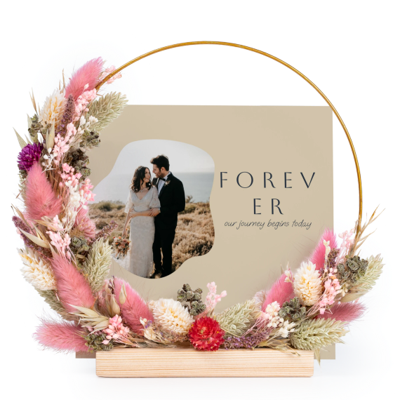 Couronne de fleurs sechées rose-violet avec 1 carte Couronne de fleurs sechées rose-violet avec 1 carte