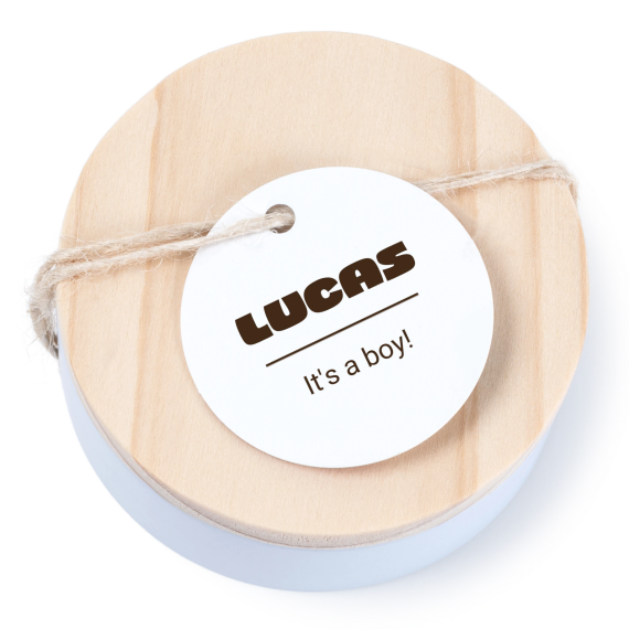 Boîtes en métal avec couvercle en bois sticker rond (lot de 12)