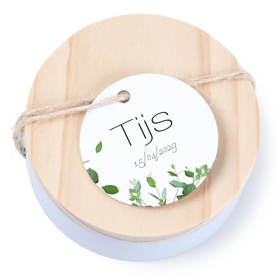 Tin box wooden lid round label - set of 12 Tin box wooden lid round label - set of 12