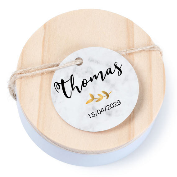 Boßtes en métal avec couvercle en bois sticker rond (lot de 12) Boßtes en métal avec couvercle en bois sticker rond (lot de 12)