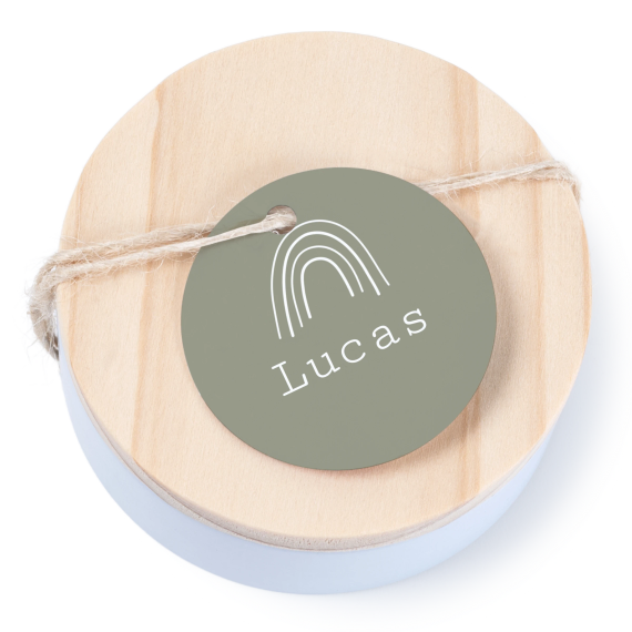 Boßtes en métal avec couvercle en bois sticker rond (lot de 12) Boßtes en métal avec couvercle en bois sticker rond (lot de 12)
