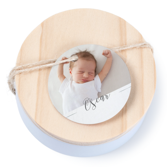 Tin box wooden lid round label - set of 12 Tin box wooden lid round label - set of 12