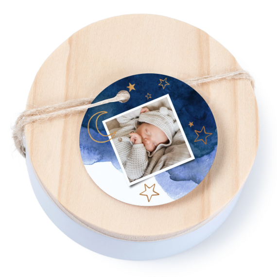 Tin box wooden lid round label - set of 12 Tin box wooden lid round label - set of 12