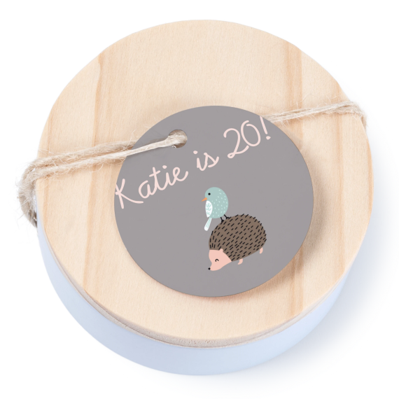 Tin box wooden lid round label - set of 12