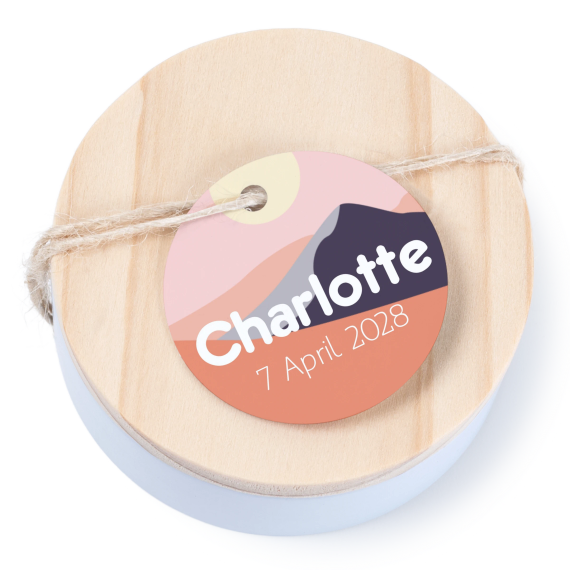 Tin box wooden lid round label - set of 12 Tin box wooden lid round label - set of 12