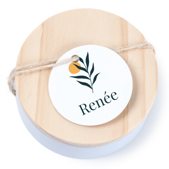 Tin box wooden lid round label - set of 12 Tin box wooden lid round label - set of 12