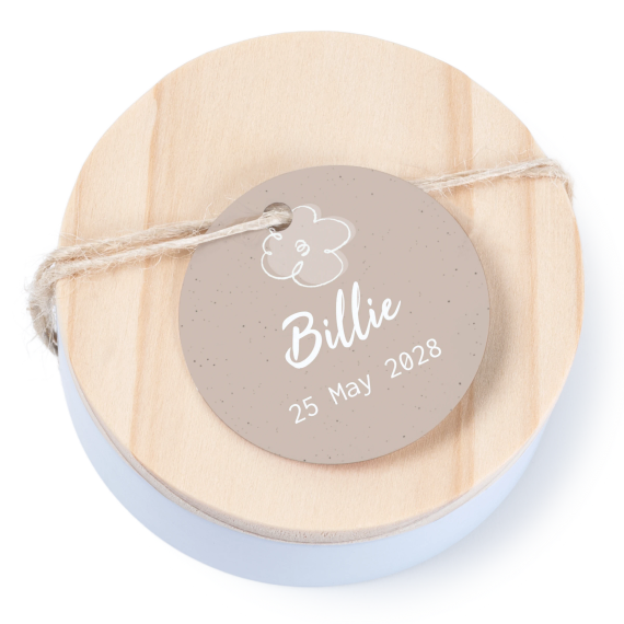 Tin box wooden lid round label - set of 12 Tin box wooden lid round label - set of 12
