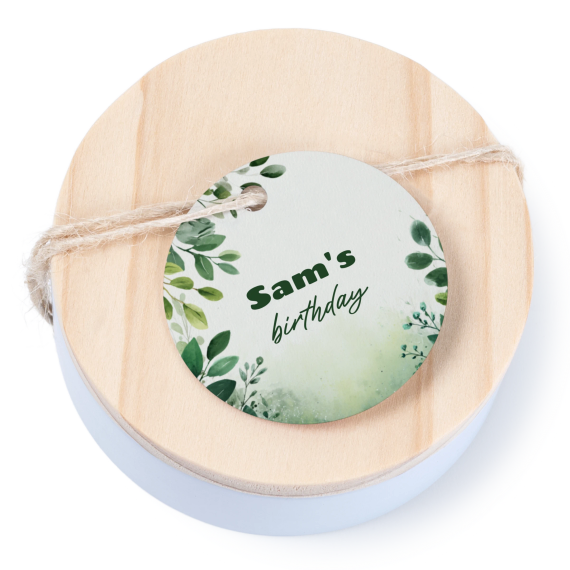 Boîtes en métal avec couvercle en bois sticker rond (lot de 12)