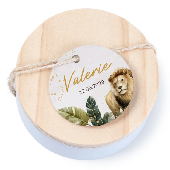 Tin box wooden lid round label - set of 12 Tin box wooden lid round label - set of 12