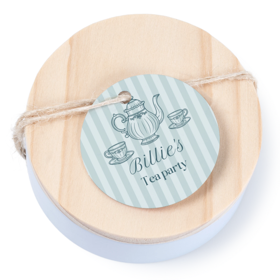 Boîtes en métal avec couvercle en bois sticker rond (lot de 12)