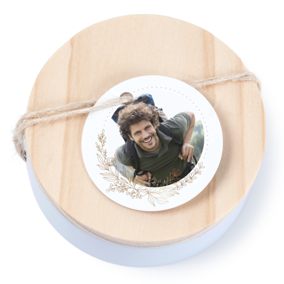 Boßtes en métal avec couvercle en bois sticker rond (lot de 12) Boßtes en métal avec couvercle en bois sticker rond (lot de 12)
