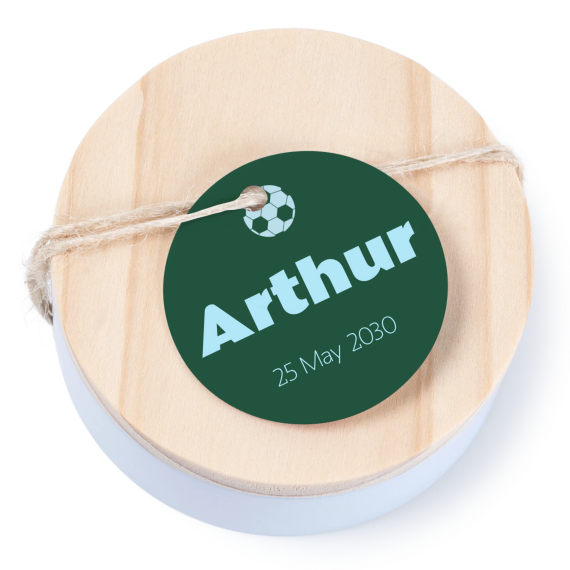 Geschenkdose mit graviertem Holzdeckel und runden Stickern- 12 Stk. Geschenkdose mit graviertem Holzdeckel und runden Stickern- 12 Stk.
