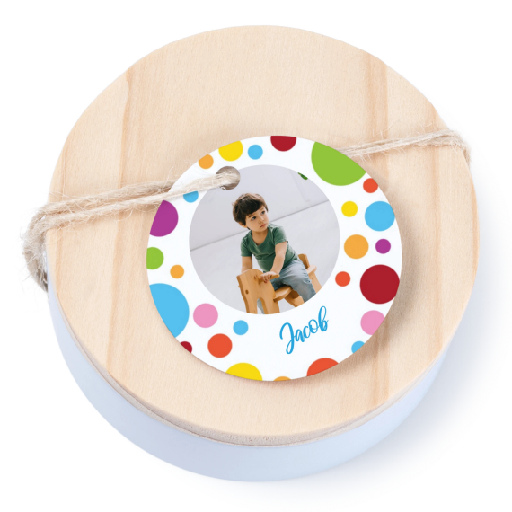 Tin box wooden lid round label - set of 12 Tin box wooden lid round label - set of 12