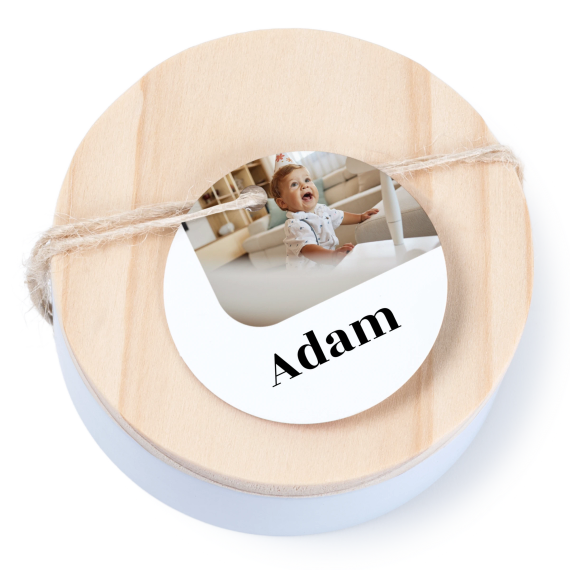 Tin box wooden lid round label - set of 12 Tin box wooden lid round label - set of 12