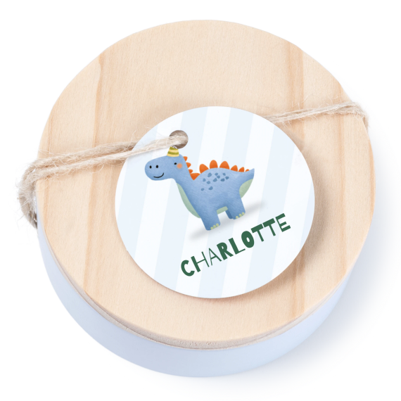 Tin box wooden lid round label - set of 12 Tin box wooden lid round label - set of 12