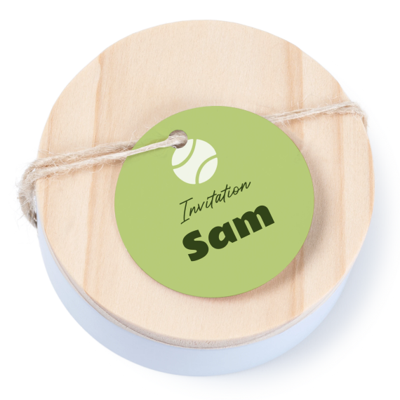 Tin box wooden lid round label - set of 12 Tin box wooden lid round label - set of 12