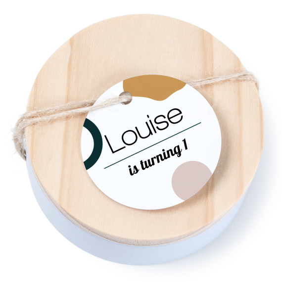 Tin box wooden lid round label - set of 12