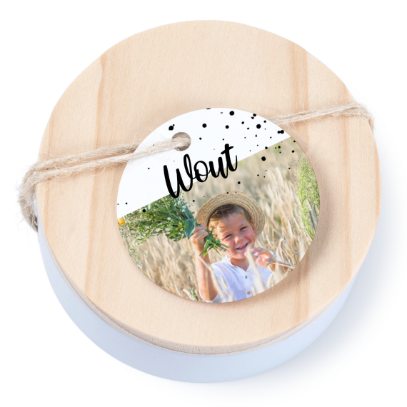 Boßtes en métal avec couvercle en bois sticker rond (lot de 12) Boßtes en métal avec couvercle en bois sticker rond (lot de 12)
