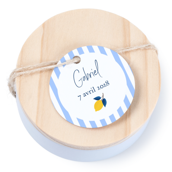 Boßtes en métal avec couvercle en bois sticker rond (lot de 12) Boßtes en métal avec couvercle en bois sticker rond (lot de 12)