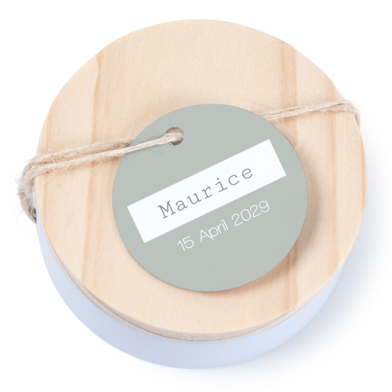 Boîtes en métal avec couvercle en bois sticker rond (lot de 12)