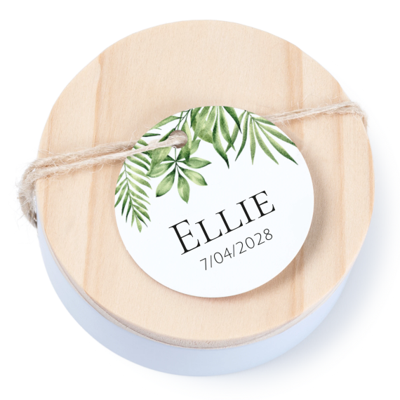 Tin box wooden lid round label - set of 12 Tin box wooden lid round label - set of 12