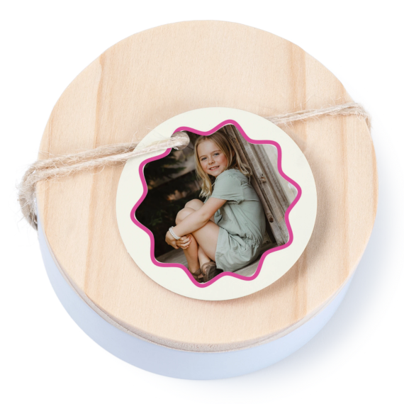 Tin box wooden lid round label - set of 12 Tin box wooden lid round label - set of 12
