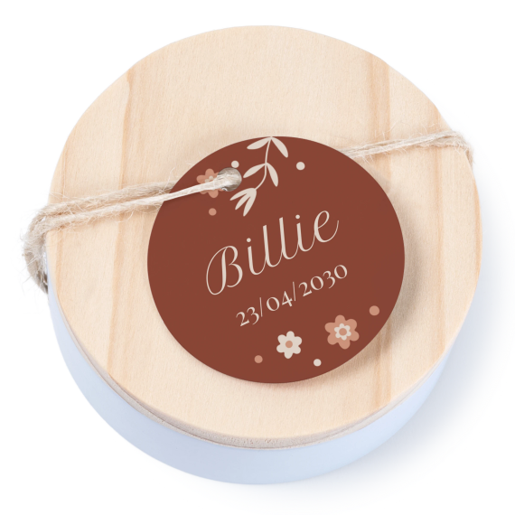 Tin box wooden lid round label - set of 12 Tin box wooden lid round label - set of 12
