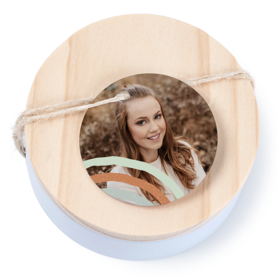 Tin box wooden lid round label - set of 12 Tin box wooden lid round label - set of 12