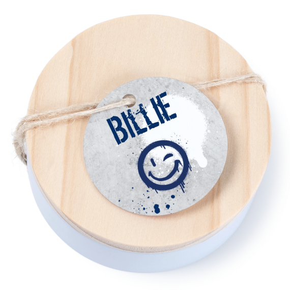 Tin box wooden lid round label - set of 12