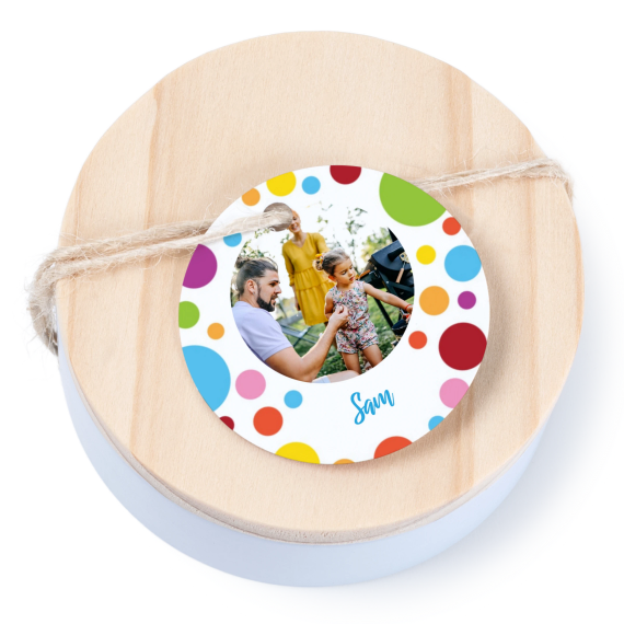 Tin box wooden lid round label - set of 12 Tin box wooden lid round label - set of 12